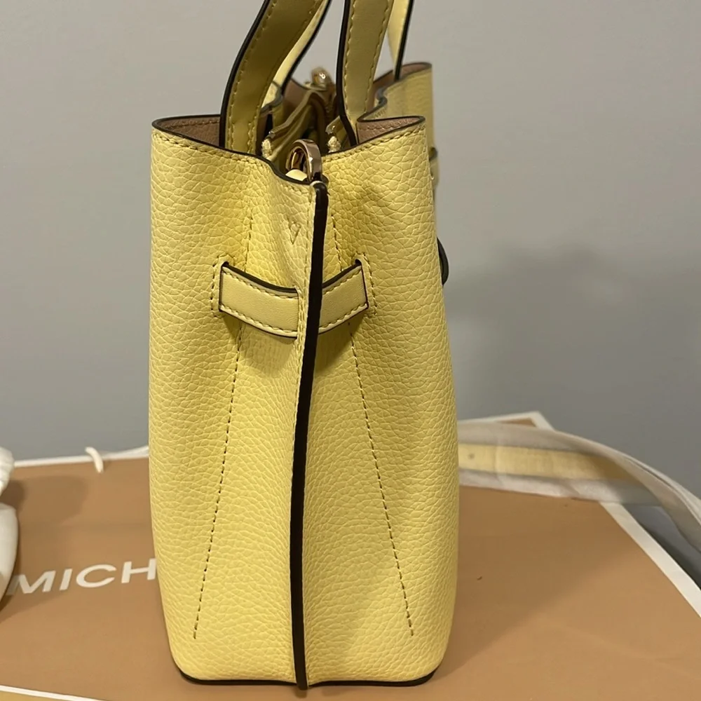 Michael Kors Emilia small satchel cross body buttercup yellow pebbles leather